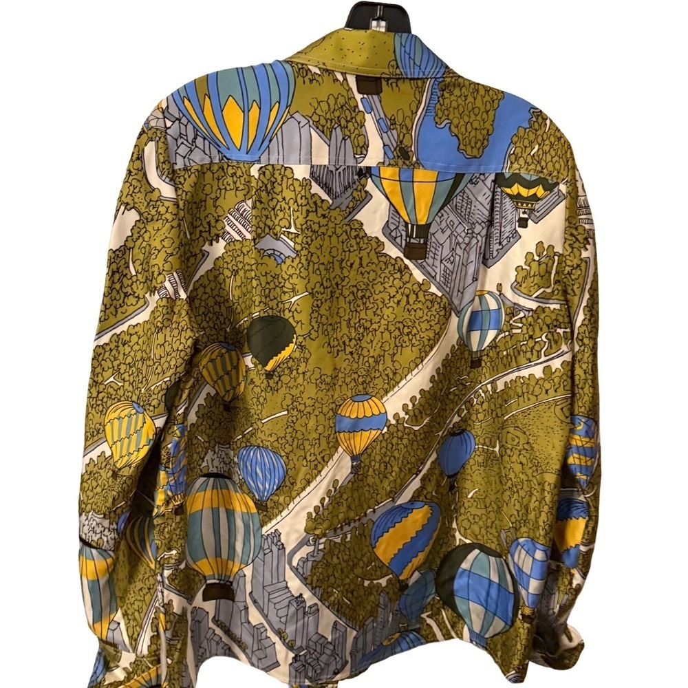 Tory Burch Green and Blue Hot Air Balloon Print Silk Twill Blouse Size 8 EUC - Picture 3 of 15